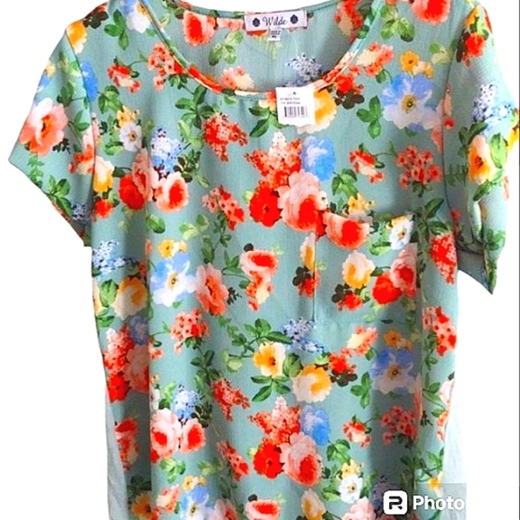 Wilde Tops - New Wilde Green floral Print Blouse Size XL